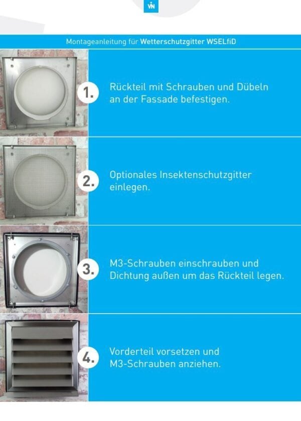 Energiespar Mauerkasten Ø150 mit 2 Rückstauklappen - Braun, anschraubbar - Image 5