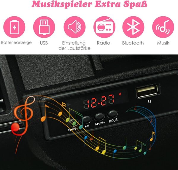 12V Kinder Elektroauto 2 Sitzer mit Fernbedienung, MP3 & Musik - Image 12