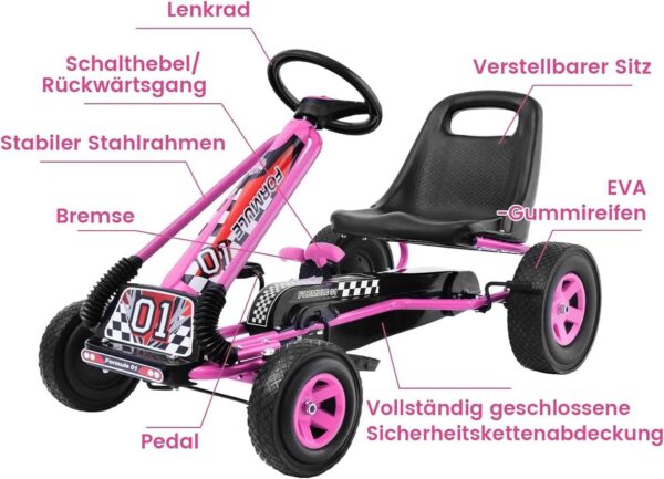 Gokart mit Handbremse und verstellbarem Sitz, Tretauto mit Vor- und Rückwärtsgang - Image 19