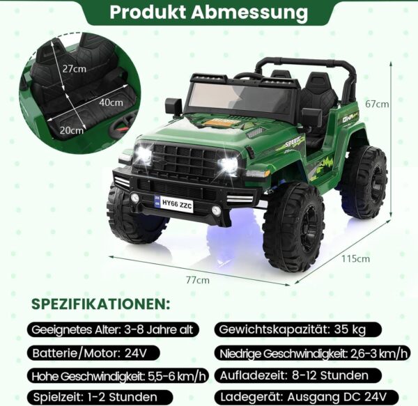 24V Elektroauto für Kinder, 2-Sitzer elektrisches Kinderauto, Spielzeugauto - Image 5