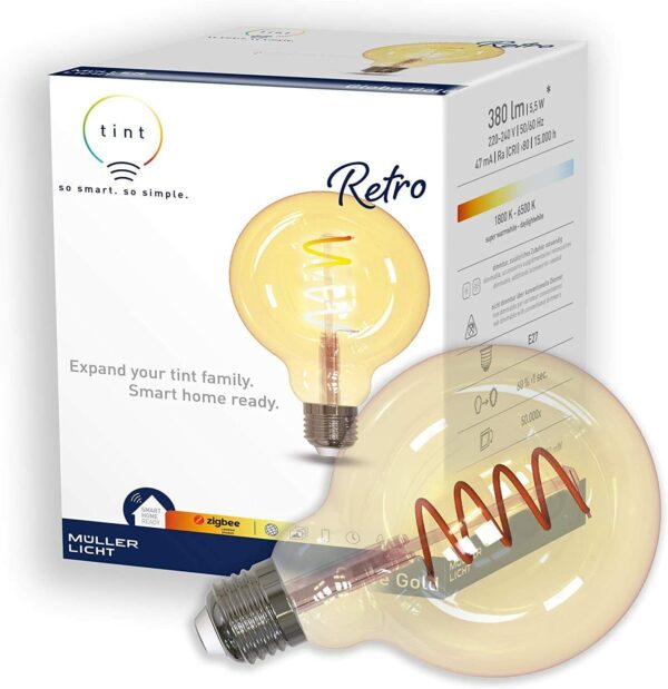 MüllerLicht Zigbee Smart+ LED Kugel 5,5W E27 Gold Retro EEK F