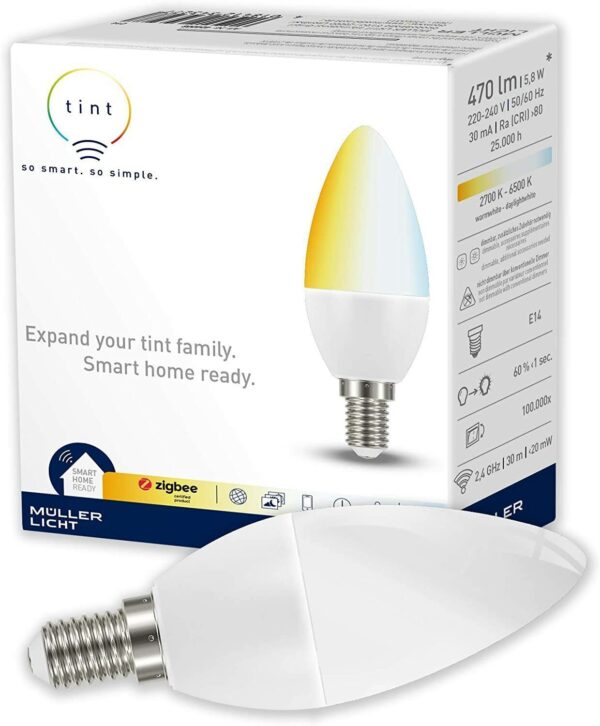 MüllerLicht TINT Zigbee Smart+ LED Kerze 5,8W E14 Tunable EEK F