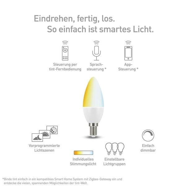 MüllerLicht TINT Zigbee Smart+ LED Kerze 5,8W E14 Tunable EEK F - Image 2