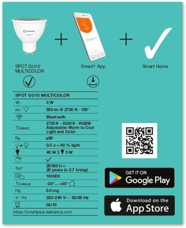 Ledvance Smart+ GU10 Multicolor LED Spots 4er Set Bluetooth EEK F - Image 6