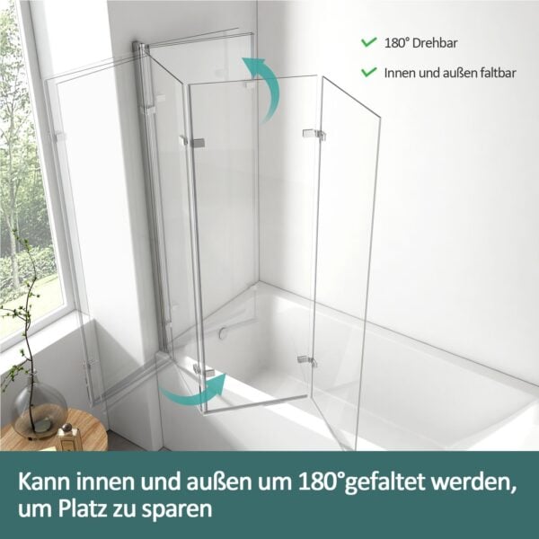 EMKE® Faltbare 3-teilige NANO Badewannen-Duschwand 120x140cm - Image 1