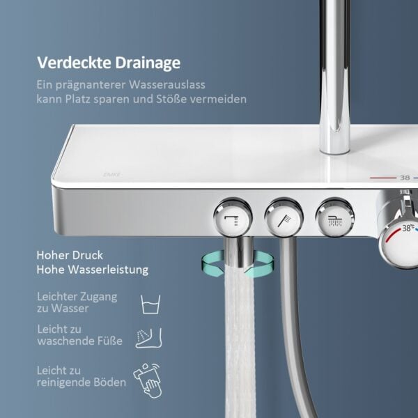 EMKE® Duschsystem mit Thermostat und Regendusche - Duscharmatur Set Chrom - Image 1