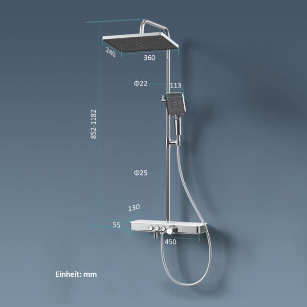 EMKE® Duschsystem mit Thermostat und Regendusche - Duscharmatur Set Chrom - Image 4