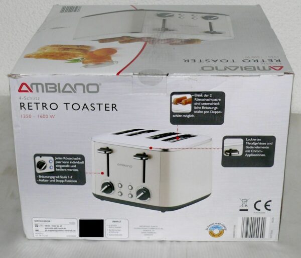 Retro Toaster 4 Schlitz 1600W mit 7 Stufen - Perl Weiß Edelstahl - Image 1