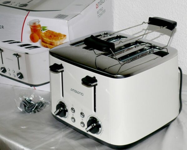 Retro Toaster 4 Schlitz 1600W mit 7 Stufen - Perl Weiß Edelstahl - Image 7