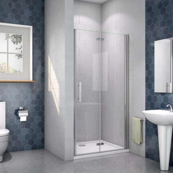 AICA Drehfalttür 76x185cm Nischentür 6mm NANO GLAS für modernes Bad