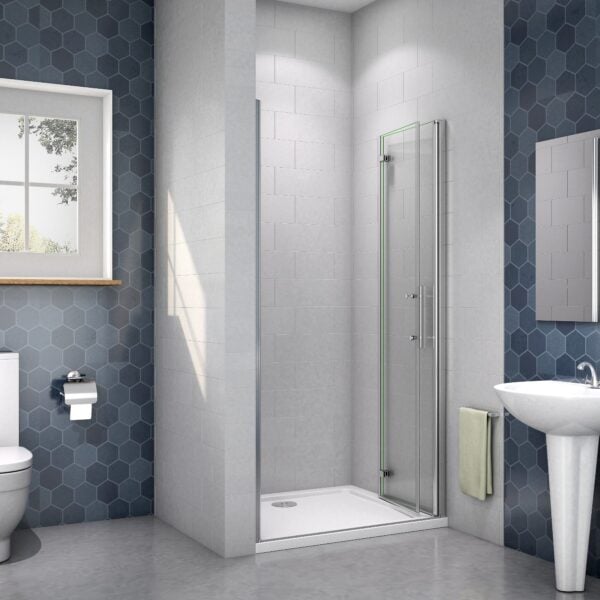 AICA Drehfalttür 76x185cm Nischentür 6mm NANO GLAS für modernes Bad - Image 1