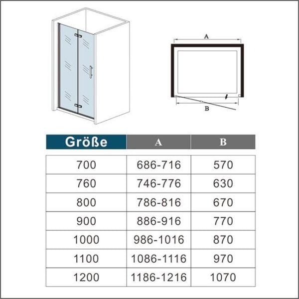 AICA Drehfalttür 76x185cm Nischentür 6mm NANO GLAS für modernes Bad - Image 6