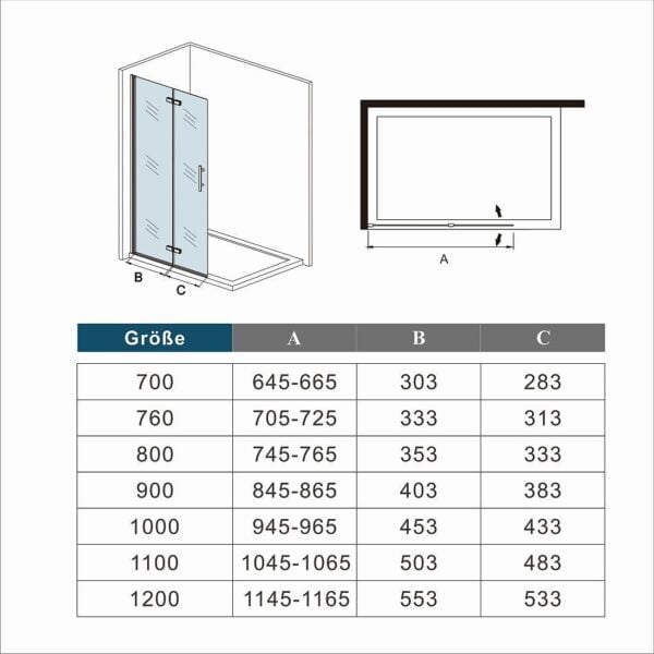Falttür 90 x 195cm Duschwand faltbar drehbar 6mm Nano-ESG Walk-In - Image 7