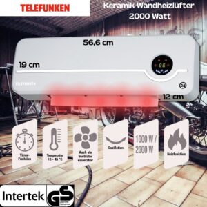 Telefunken TKWH 2000 Keramik Wandheizlüfter für effiziente Wärme
