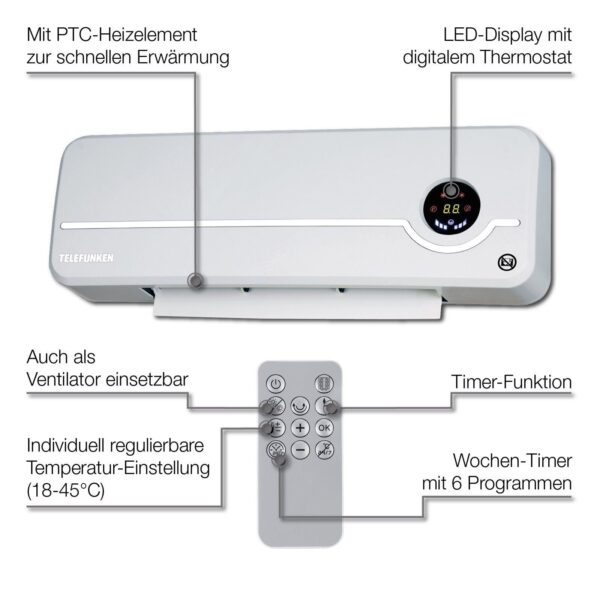 Telefunken TKWH 2000 Keramik Wandheizlüfter für effiziente Wärme - Image 1