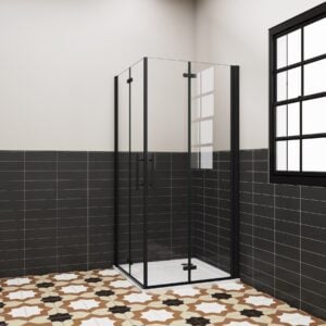 AICA 90x110cm Schwarz Eckeinstieg 180° Falttür Duschkabine NANO GLAS