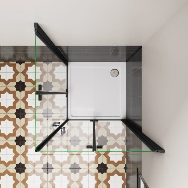 AICA 90x110cm Schwarz Eckeinstieg 180° Falttür Duschkabine NANO GLAS - Image 5