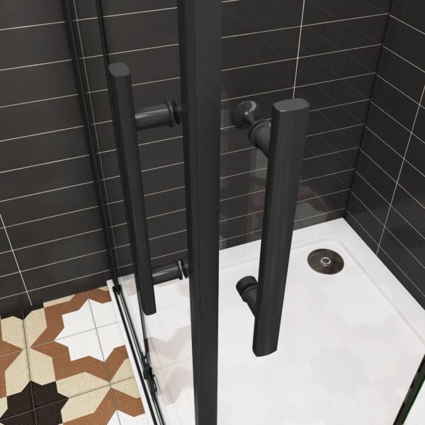 AICA 90x110cm Schwarz Eckeinstieg 180° Falttür Duschkabine NANO GLAS - Image 6