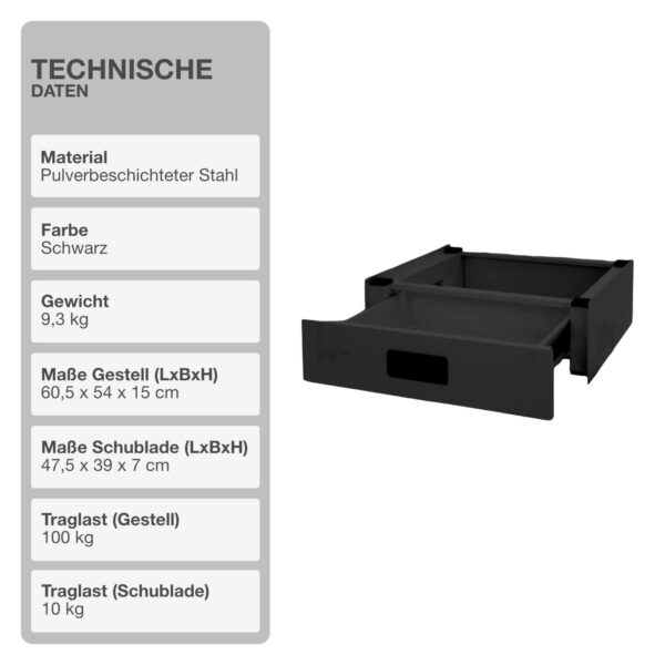 STADO® Ausziehbarer Zwischenbaurahmen für Waschmaschinenturm in Schwarz - Image 3