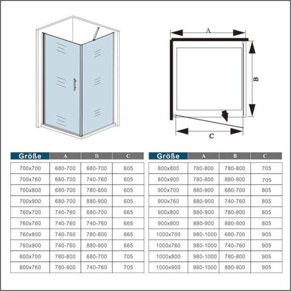 AICA Duschkabine 90x90cm mit Drehtür & Seitenwand, 6mm NANO ESG-Glas - Image 5