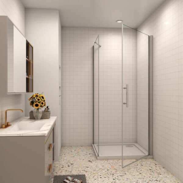 AICA Duschkabine 90x90cm mit Drehtür & Seitenwand, 6mm NANO ESG-Glas - Image 1