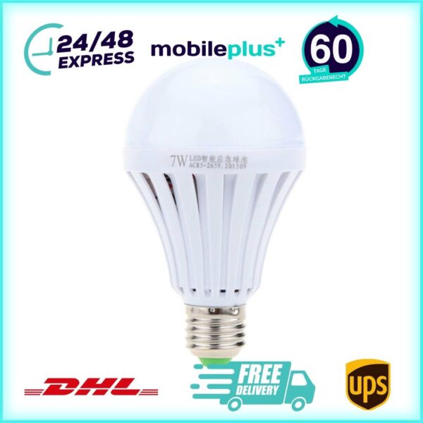 Wiederaufladbare E27 Notfalllampe 7W - Intelligente LED Leuchte