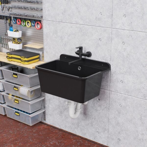 Schwarzes Ausgussbecken 61x41x23cm für Garage und Waschraum 10877 - Image 11