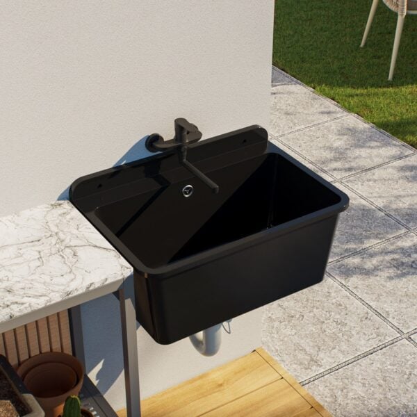 Schwarzes Ausgussbecken 61x41x23cm für Garage und Waschraum 10877 - Image 12