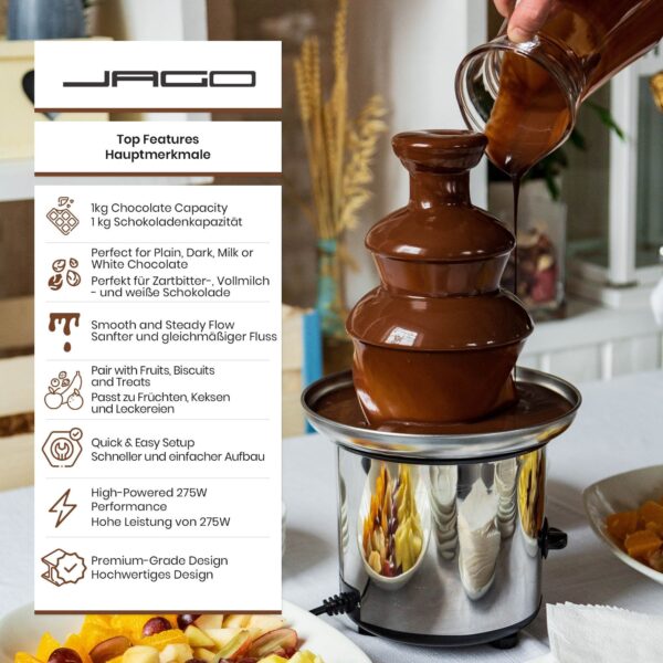 Jago® Schokoladenbrunnen 275W für Schokoladenfondue und Partys - Image 2