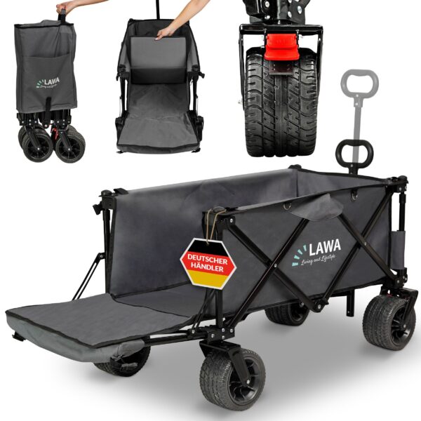 Faltbarer Bollerwagen mit Heckklappe und Bremse – verlängerbar und klappbar