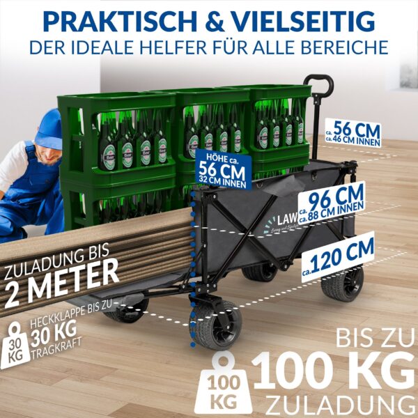 Faltbarer Bollerwagen mit Heckklappe und Bremse – verlängerbar und klappbar - Image 1