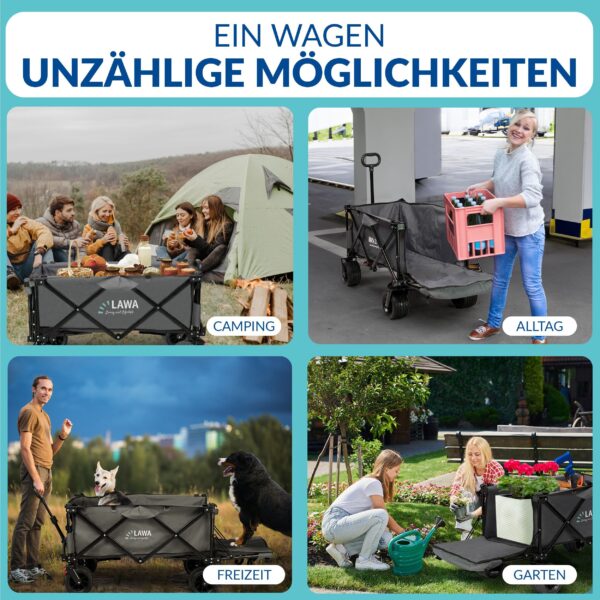 Faltbarer Bollerwagen mit Heckklappe und Bremse – verlängerbar und klappbar - Image 3