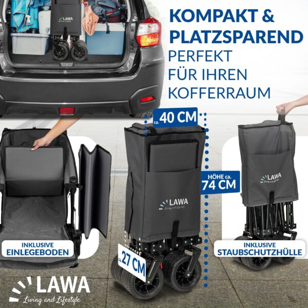Faltbarer Bollerwagen mit Heckklappe und Bremse – verlängerbar und klappbar - Image 5