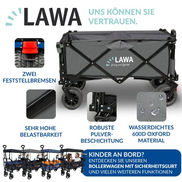 Faltbarer Bollerwagen mit Heckklappe und Bremse – verlängerbar und klappbar - Image 6