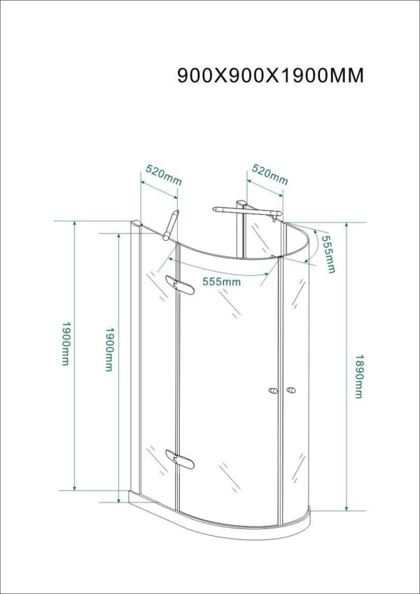 U-Form Duschkabine mit Pendeltür aus Glas - NANO Duschabtrennung - Image 6