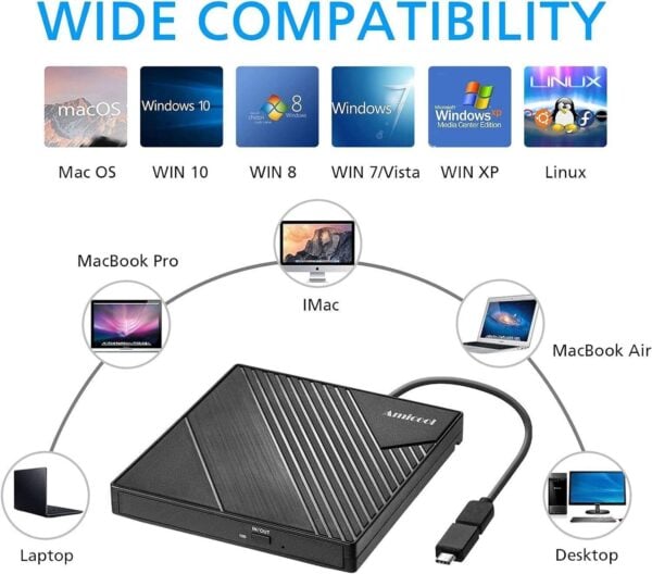 Externes DVD Laufwerk USB 3.0 & USB-C für Laptop und Desktop PC - Image 2