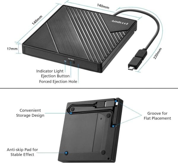 Externes DVD Laufwerk USB 3.0 & USB-C für Laptop und Desktop PC - Image 4