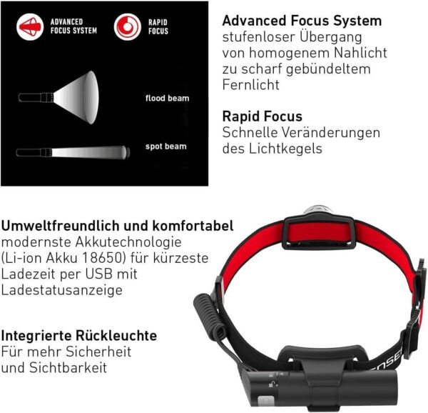 Ledlenser H8R Kopf-Stirnlampe 600 Lumen mit Akku, USB & Rücklicht IPX4 - Image 3