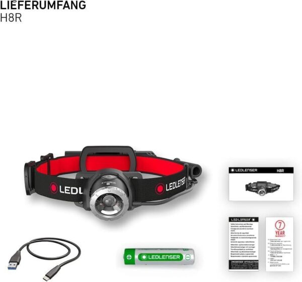Ledlenser H8R Kopf-Stirnlampe 600 Lumen mit Akku, USB & Rücklicht IPX4 - Image 4