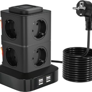 8-fach Steckdosenleiste mit 4 USB-Anschlüssen, 3 Meter Steckdosenturm
