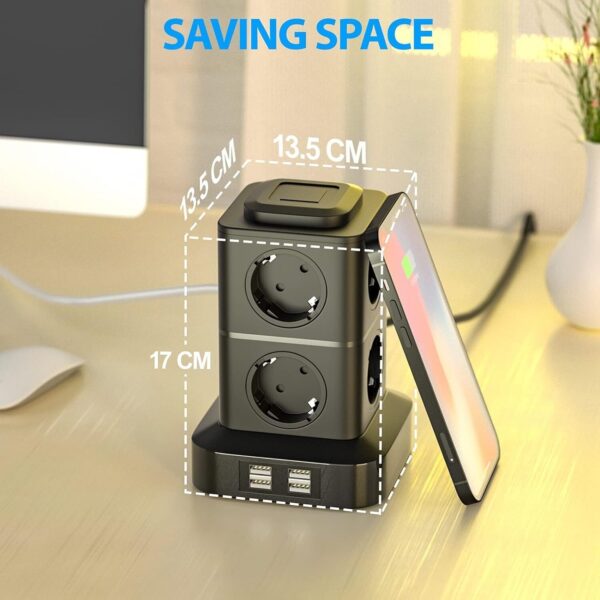 8-fach Steckdosenleiste mit 4 USB-Anschlüssen, 3 Meter Steckdosenturm - Image 7