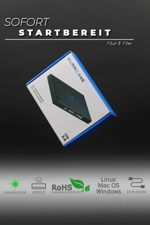 Hurricane GD25612 750GB externe Festplatte USB 3.0 für PC, Mac, PS4, PS5, Xbox