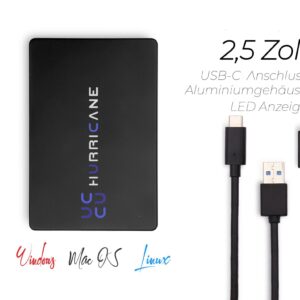 MD25C3 Schwarz Externes Festplattengehäuse 2.5 Zoll USB C Hurricane