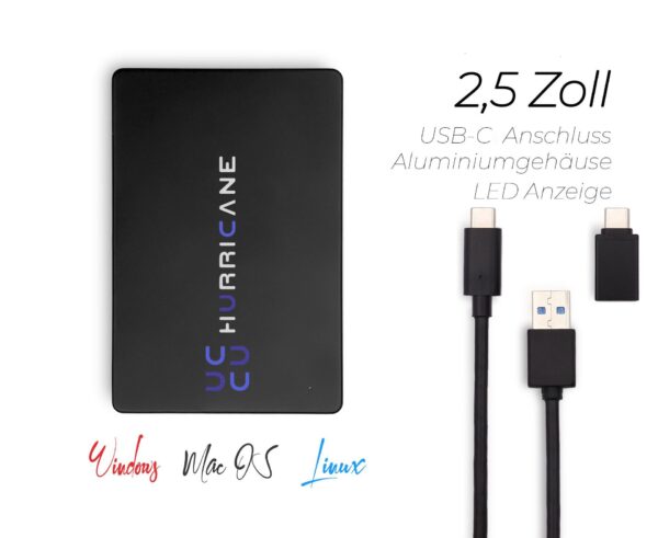 MD25C3 Schwarz Externes Festplattengehäuse 2.5 Zoll USB C Hurricane