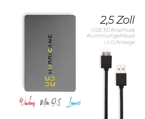 Hurricane 200GB 2.5 Zoll Externe Festplatte USB 3.0 MD25U3 grau
