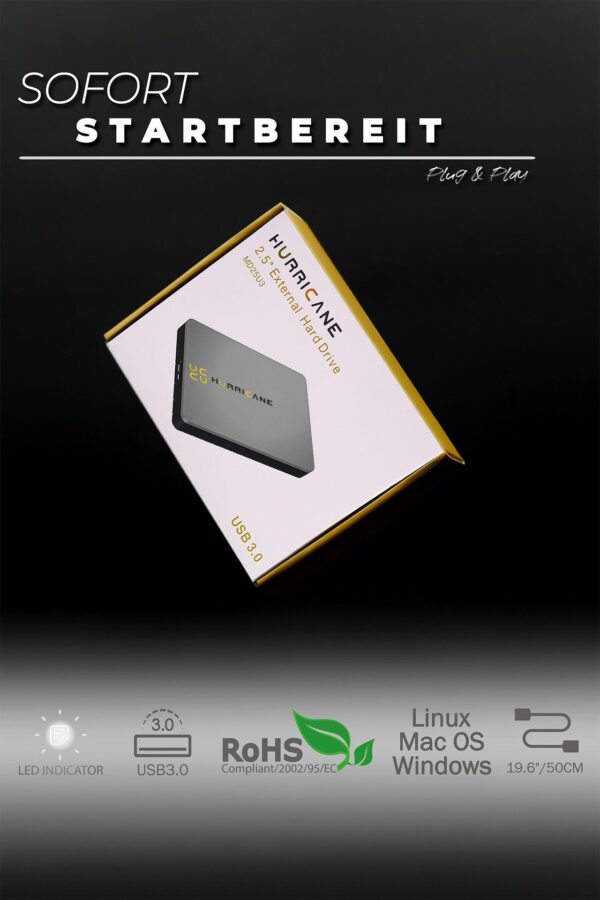 Hurricane 200GB 2.5 Zoll Externe Festplatte USB 3.0 MD25U3 grau - Image 4