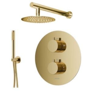 Thermostatisches Duschsystem LUGO Unterputz Armatur mit goldener Kopfbrause