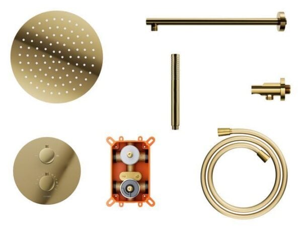 Thermostatisches Duschsystem LUGO Unterputz Armatur mit goldener Kopfbrause - Image 1