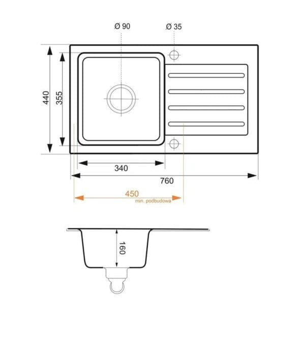 Granitspüle 76x44 cm Set mit Auto-Siphon in Schwarz – Einbauspüle - Image 4