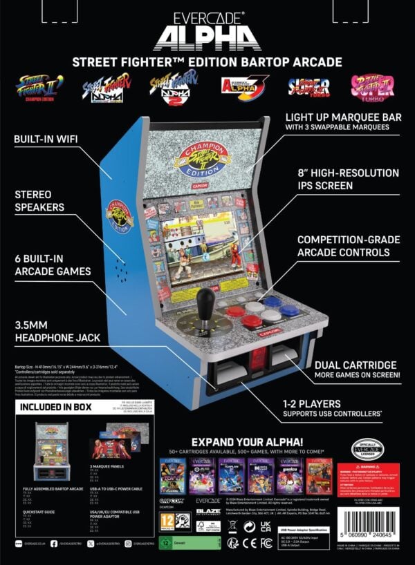 Blaze Evercade Alpha Bartop Arcade „Street Fighter“ mit 6 Spielen - Neu OVP - Image 6